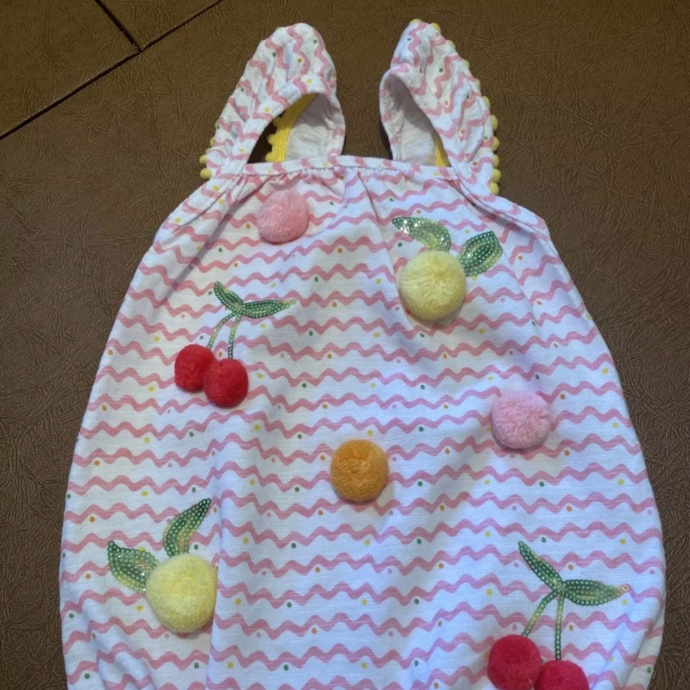 Mud pie girls fruit Pom Pom sequined romper NWT